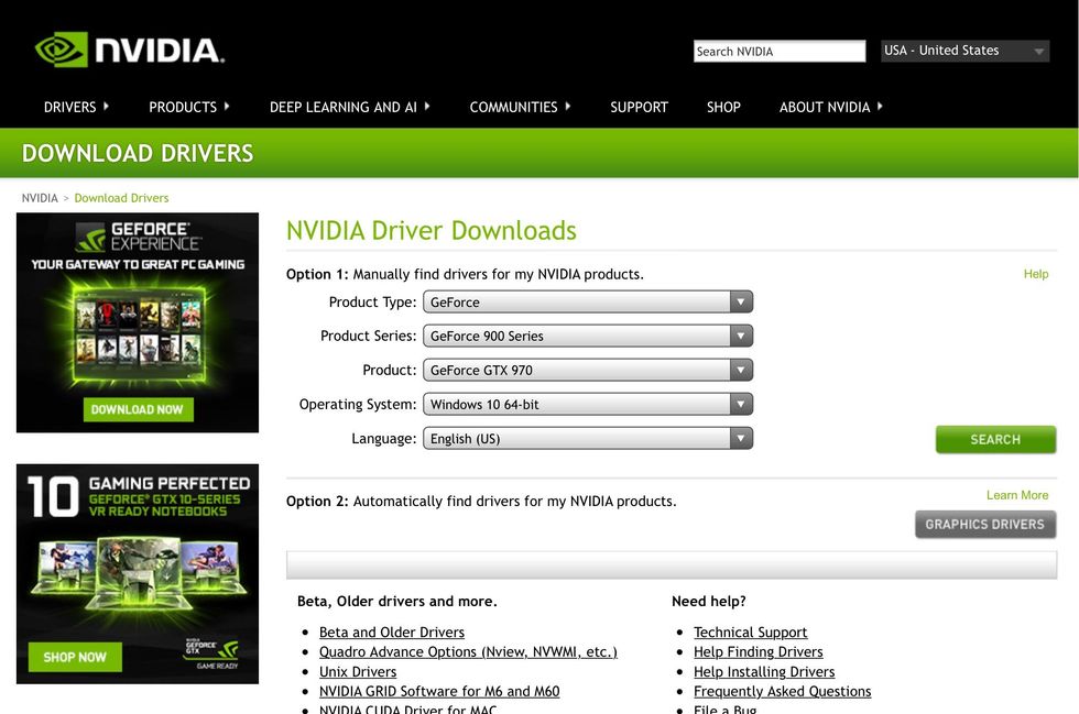 Fill out the choices and install your drivers (yours may not be the same as mine)
