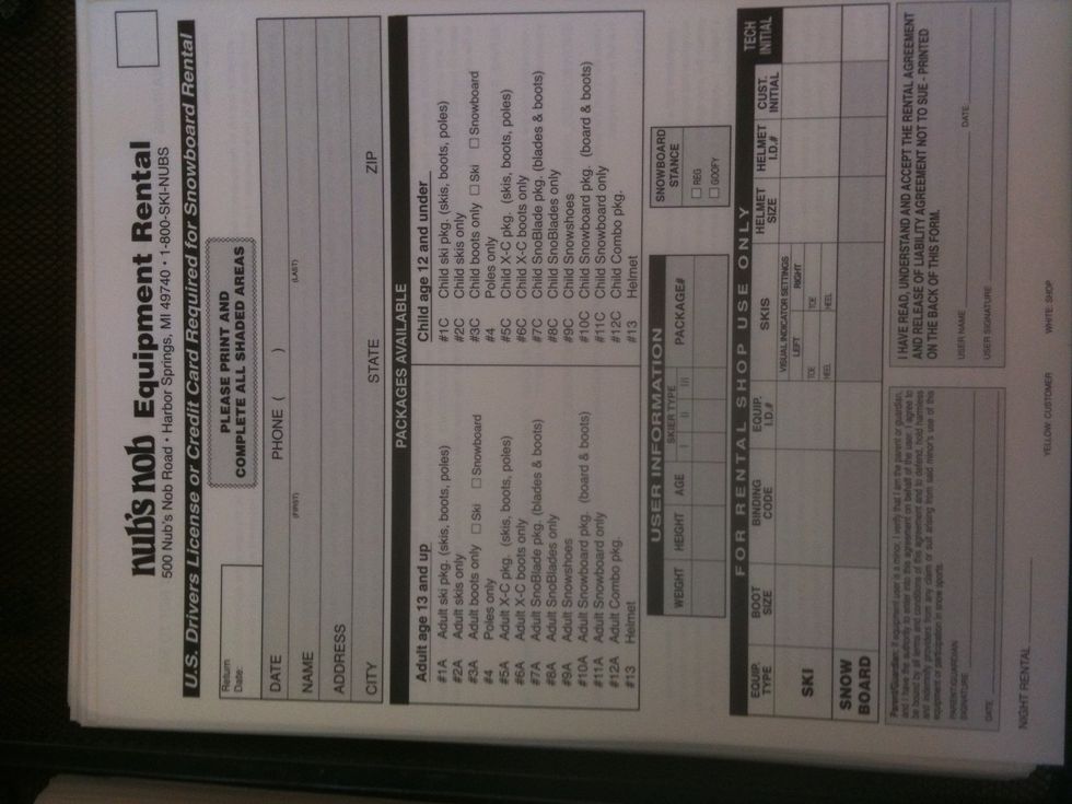 Fill out the equipment rental form