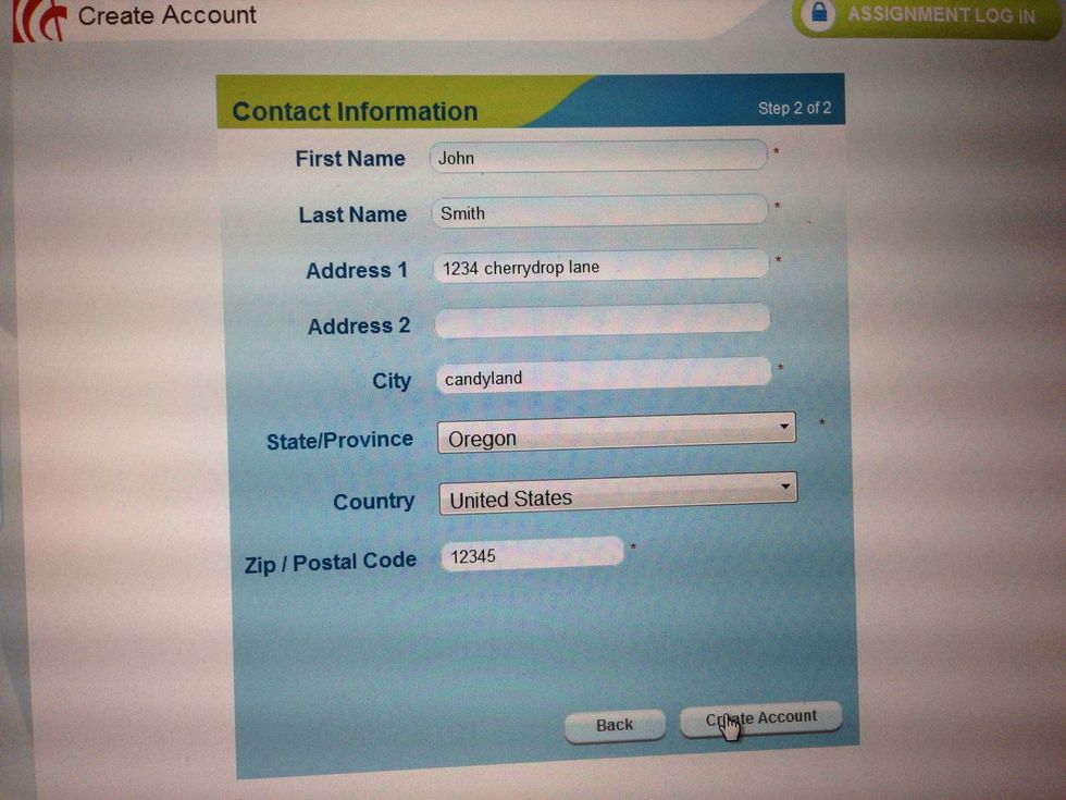 Fill out the form with your information and then hit "Create Account"