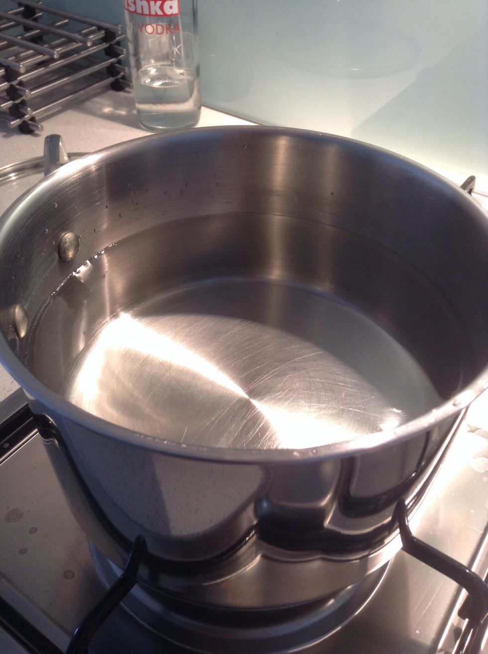 Fill pan with water just over half way, enough to cover the potatoes