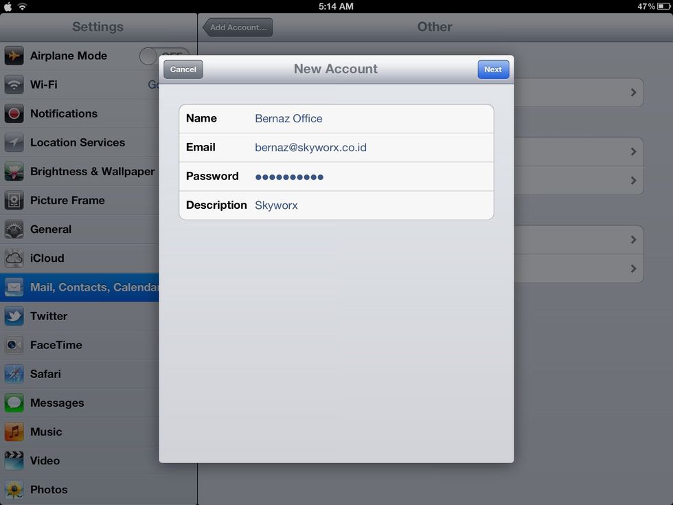 Fill required fields, then tap "Next" button