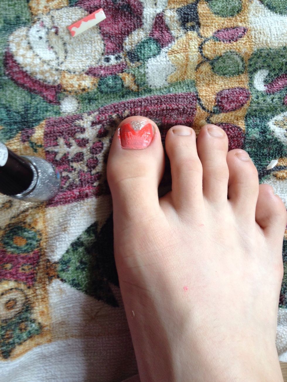 Fill the ears with color and then add a background color.I used glitter nail polish but you can use whatever color you like.