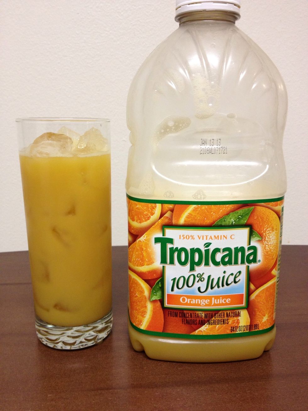 Fill the entire glass with Orange Juice. :)