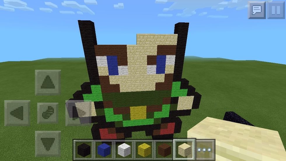 Fill the gap with sandstone, but, on top, place the first one from the left two blocks after the last brown.