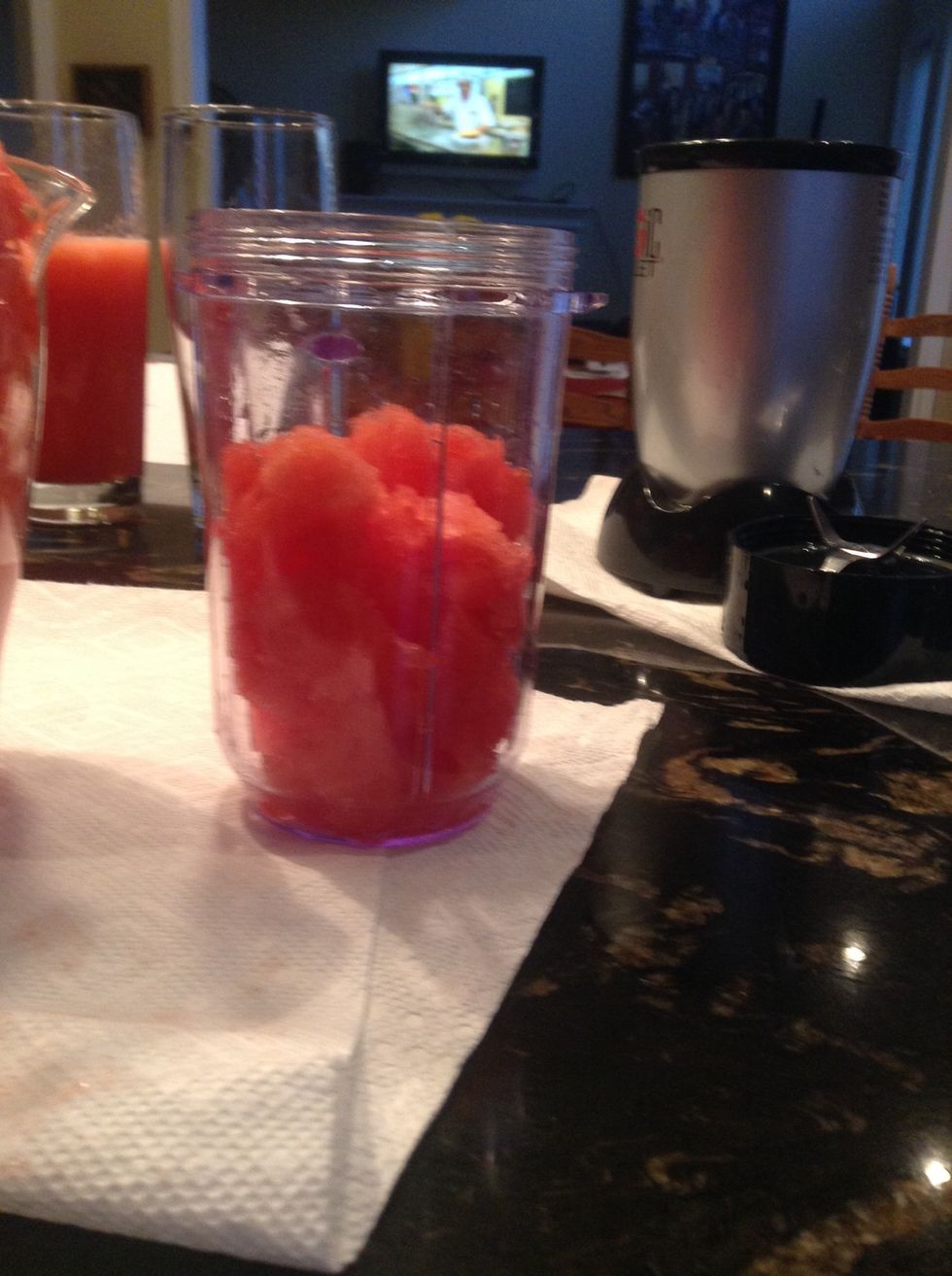 Fill the magic bullet cup a little bit more than half way with watermelon