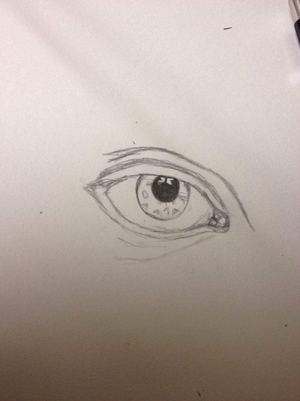 Fill the pupil in avoiding the light pockets. To appear more realistic, do not make the eye pockets random squares.