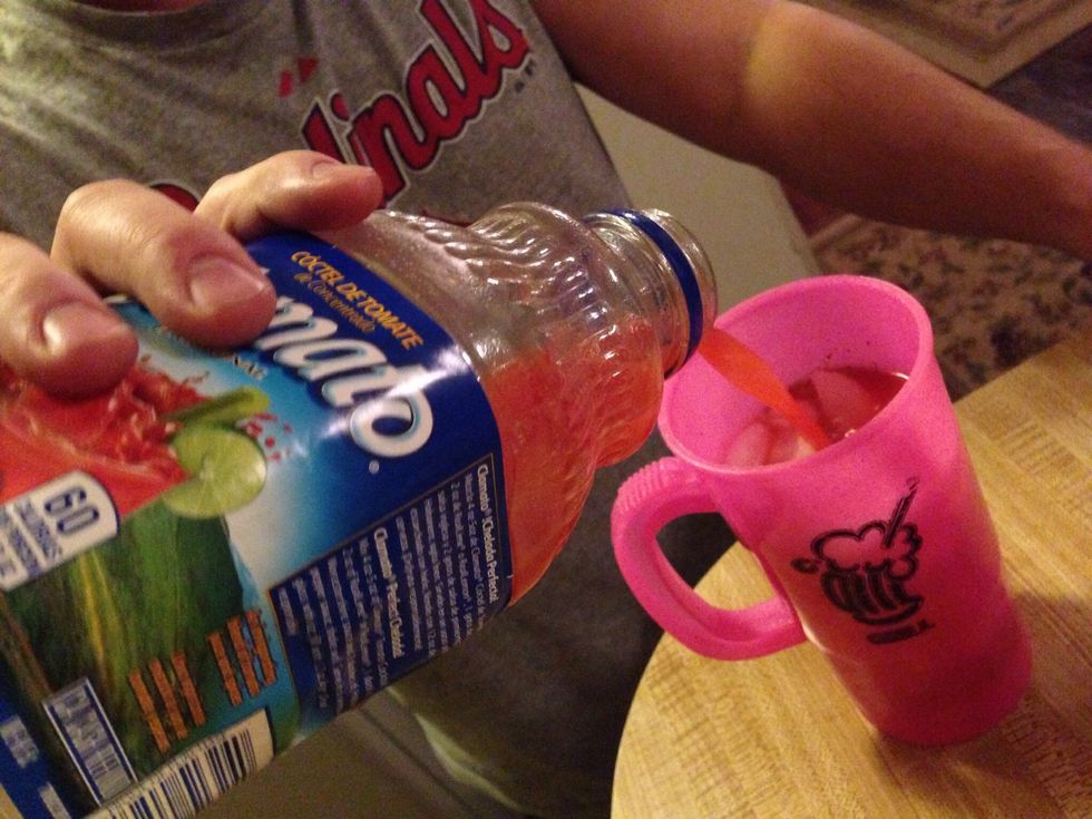 Fill the rest of the way with Clamato.
