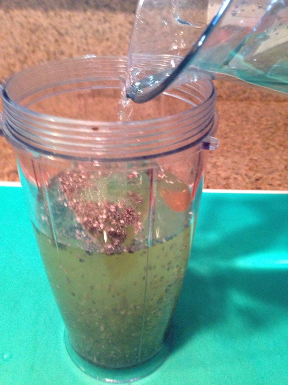 Fill the rest with purified water and leave some room on top for shaking it up. Put the lid on you jar and shake up the drink so the juice and seeds really mix together.