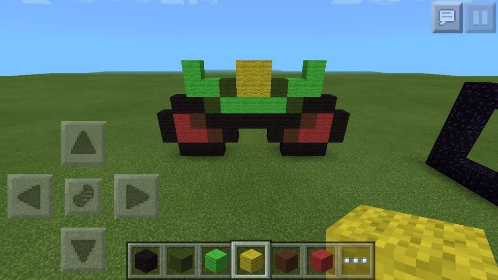 Fill the space with one dark green and two yellows.