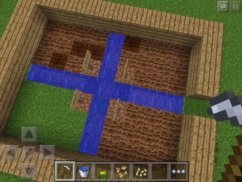 fill the trench with water, and plow all the land except for "flowers"