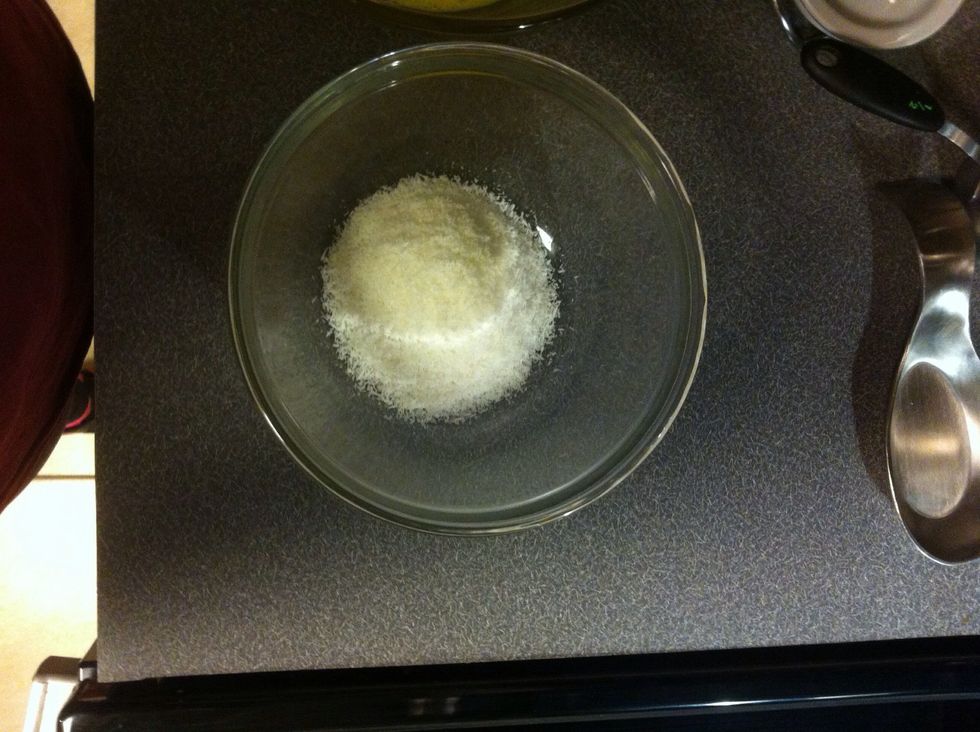 Fill third bowl with unsweetened shredded coconut