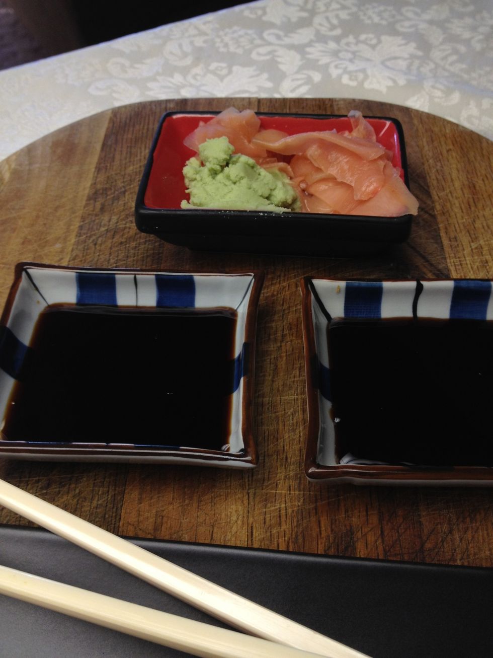 Fill two small dipping dishes