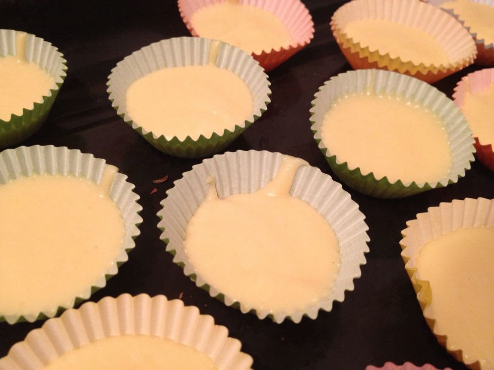 Fill up cupcake cases and bake for 20 min, till they look golden brown.