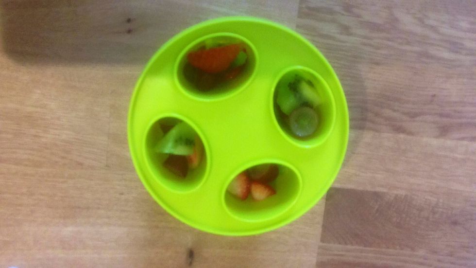 Fill up your moulds with fruit until you have about 2cm of space remaining