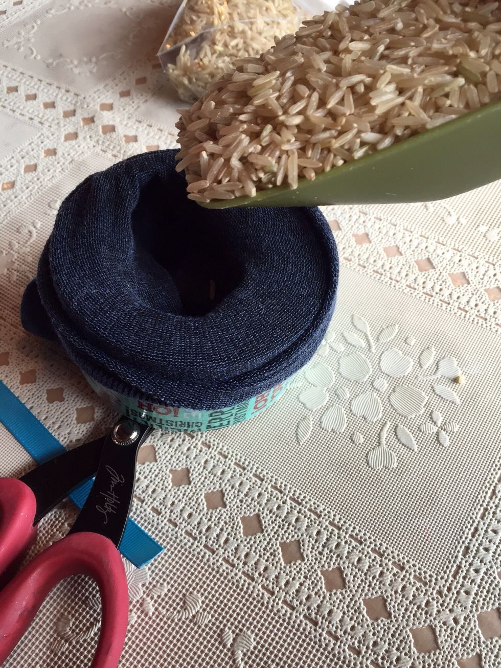 Fill with rice. I used about 2 cups in this bunny.