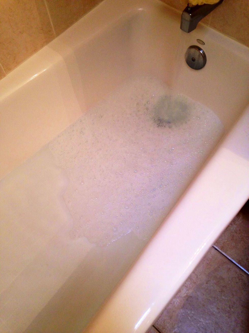 Fill your bath up with warm water. Make sure it's the perfect temperature and height of water. The water shouldn't go above there chest.