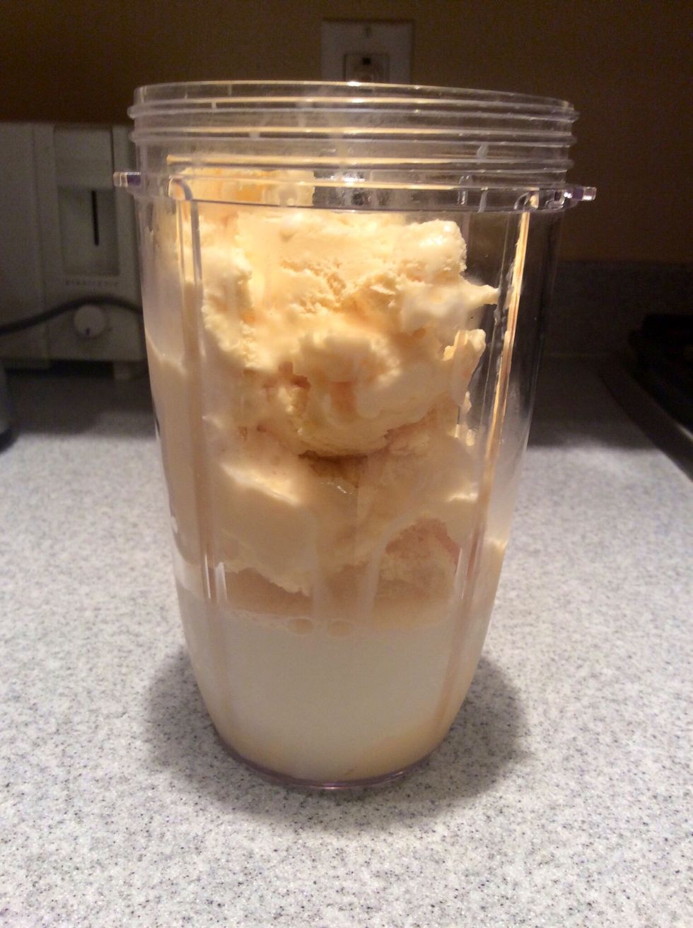 Fill your blender up to about 1/4 full of milk