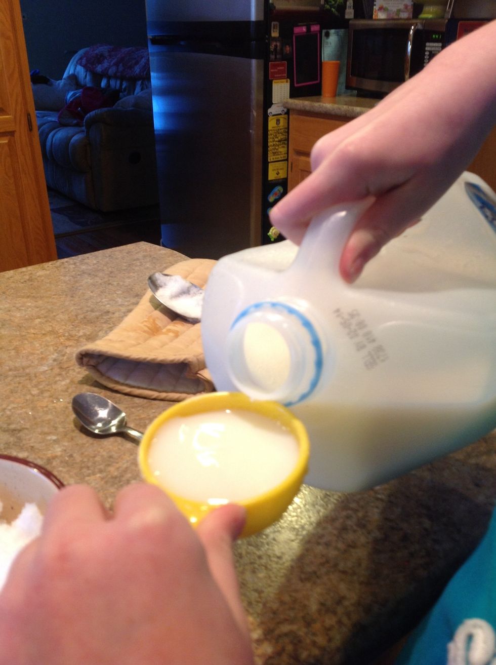 Fill your bowl with 1/2 cup of milk.