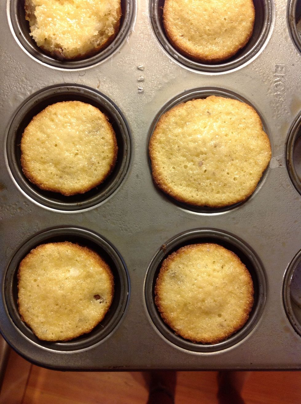 Fill your cup cake pans, 1/2 full! And bake for approximately 15-25 min, at 325 degrees Fahrenheit, until golden brown, but still fluffy. Don't over bake!!