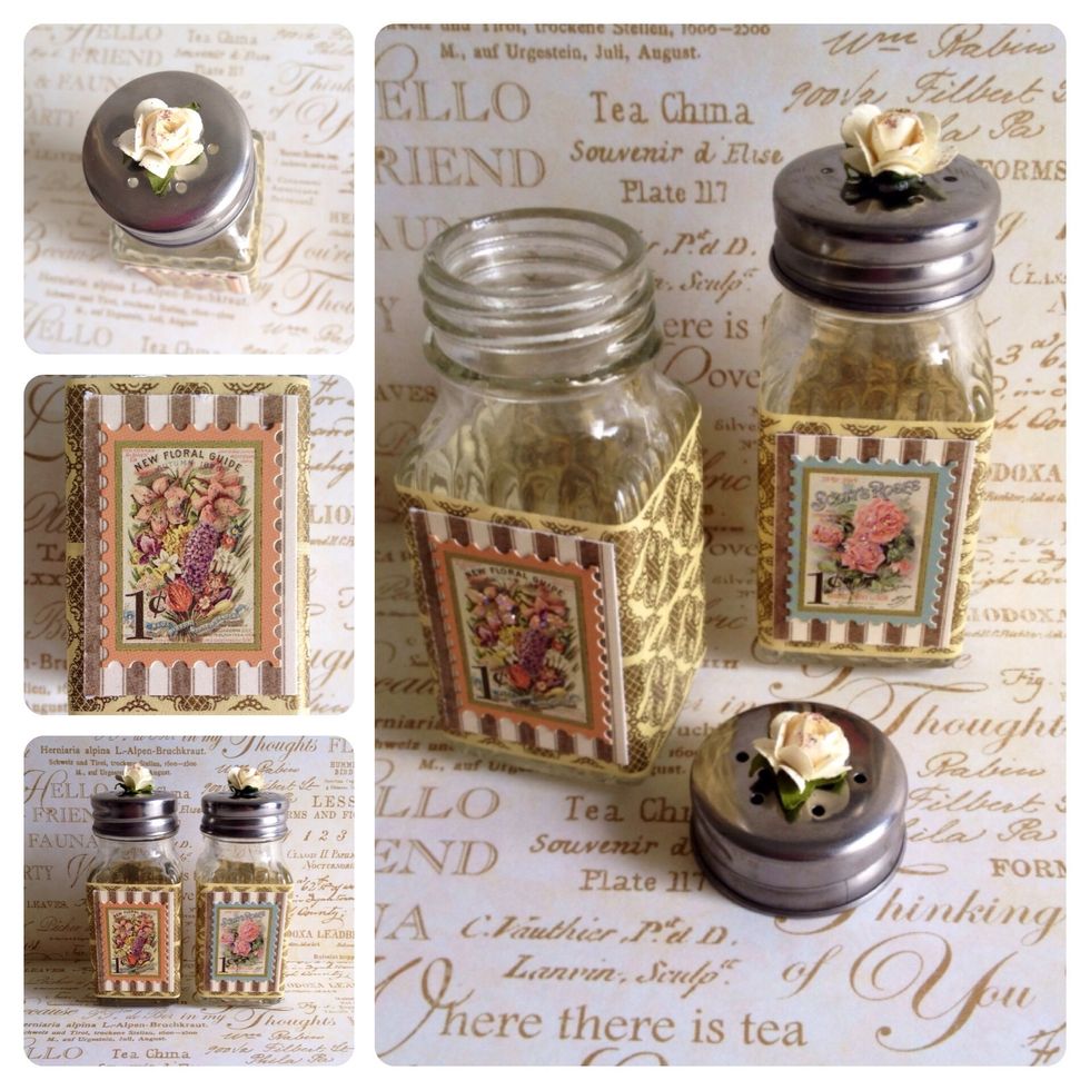 Fill your little salt and pepper shakers with embellishments. You can also fill them with candy and give as gifts!