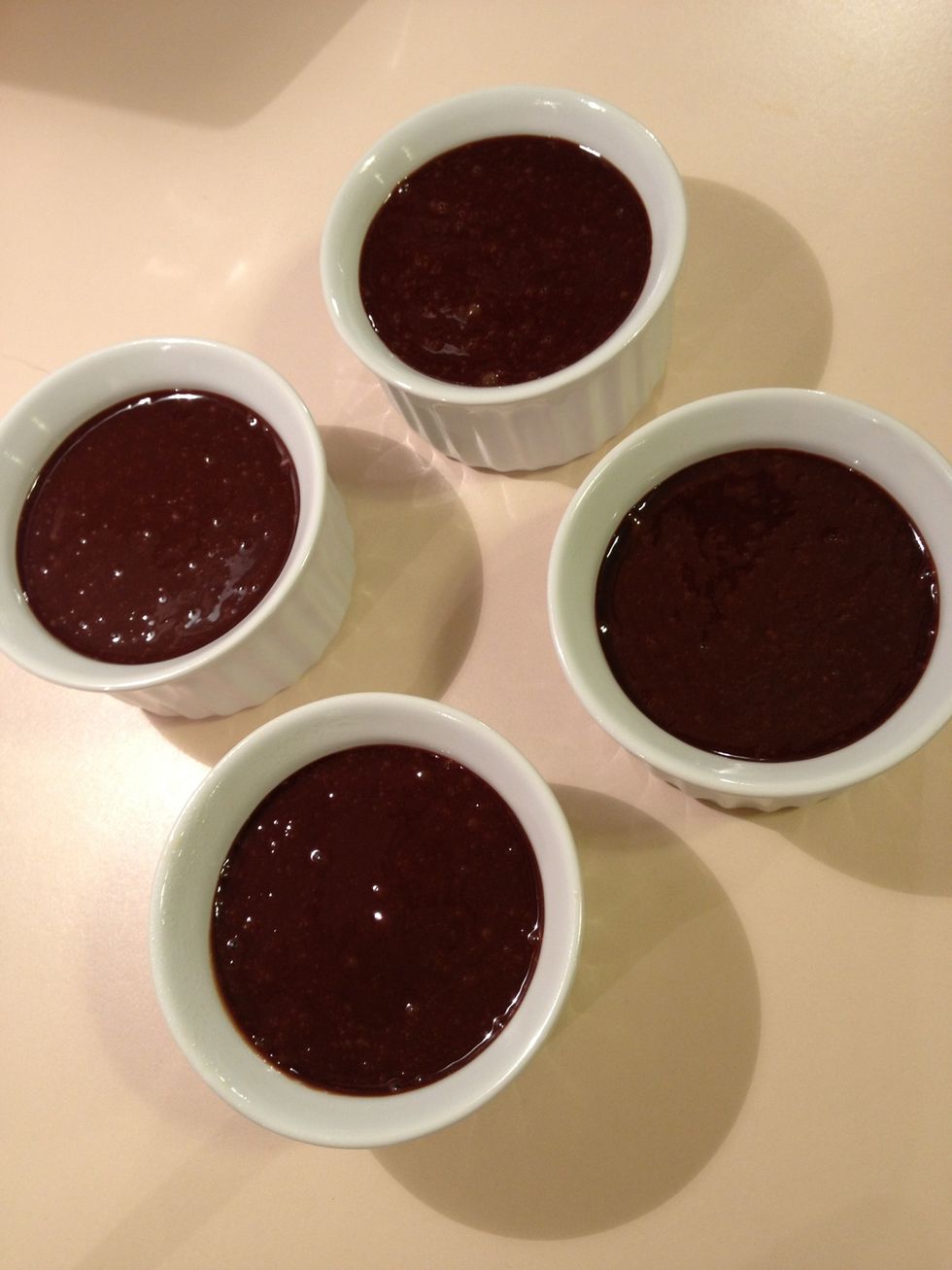 Fill your ramekins and place in the oven for about 10-14 minutes or until cracks begin to appear on the surface of the cakes.