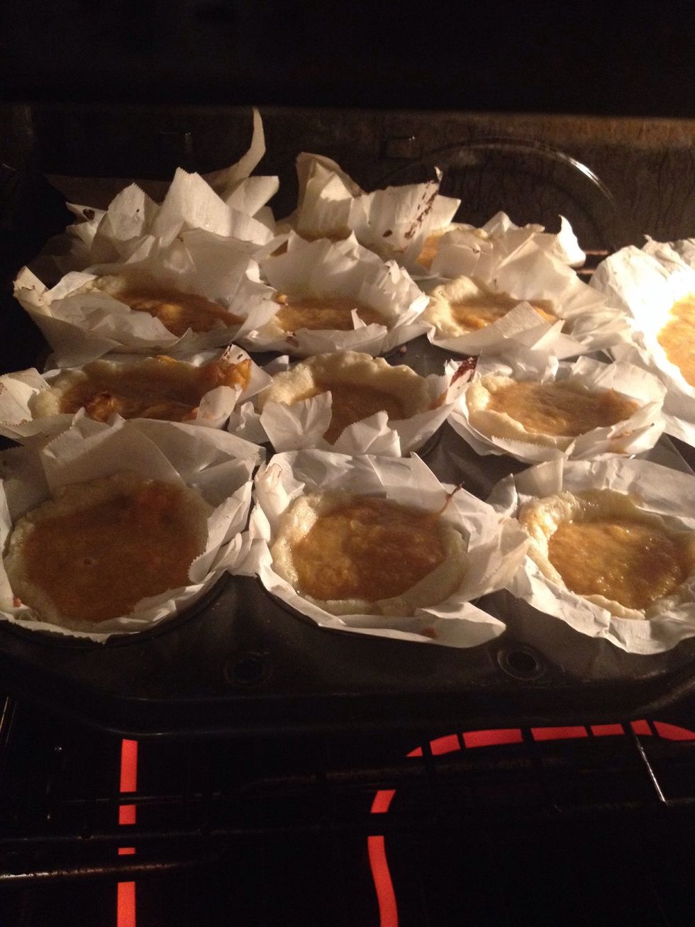 Fill your shells with the pumpkin mixture and cook at 425F for 15 minutes. Then reduce temperature to 350F and cook for another 15 minutes.