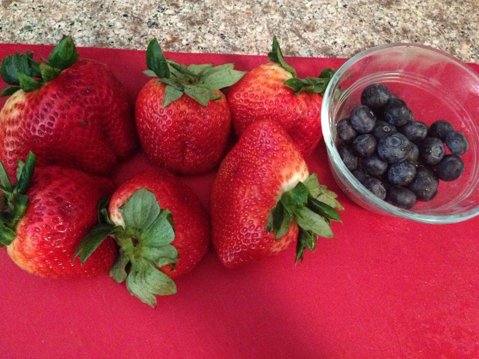 Filling: grab your berries! You can use whatever berries you would like, using only strawberries works just as well. Gauge the amount of sweetness you add to the filling by how sweet your berries are.