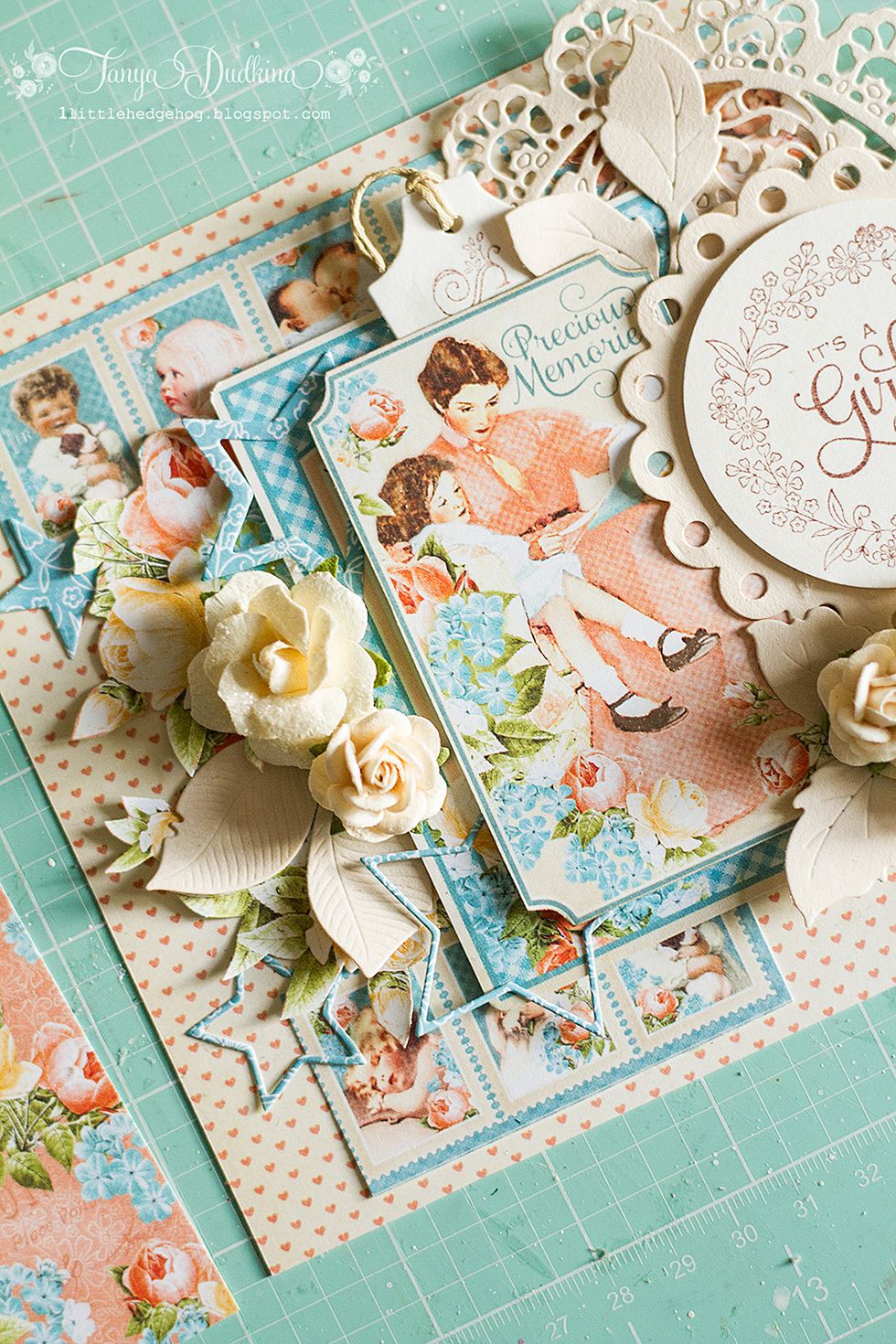 Final touches with starry die-cuts and tiny tag on the top of the card.