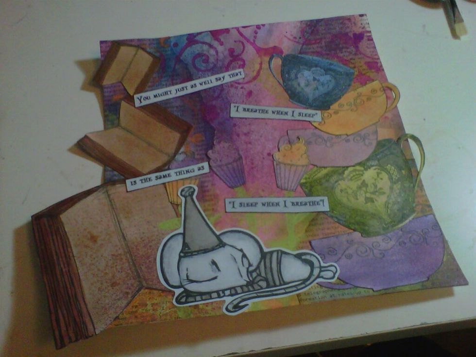 Finally, add a quote from the book to fit your chosen character, matched the quote by colouring the background in greys.