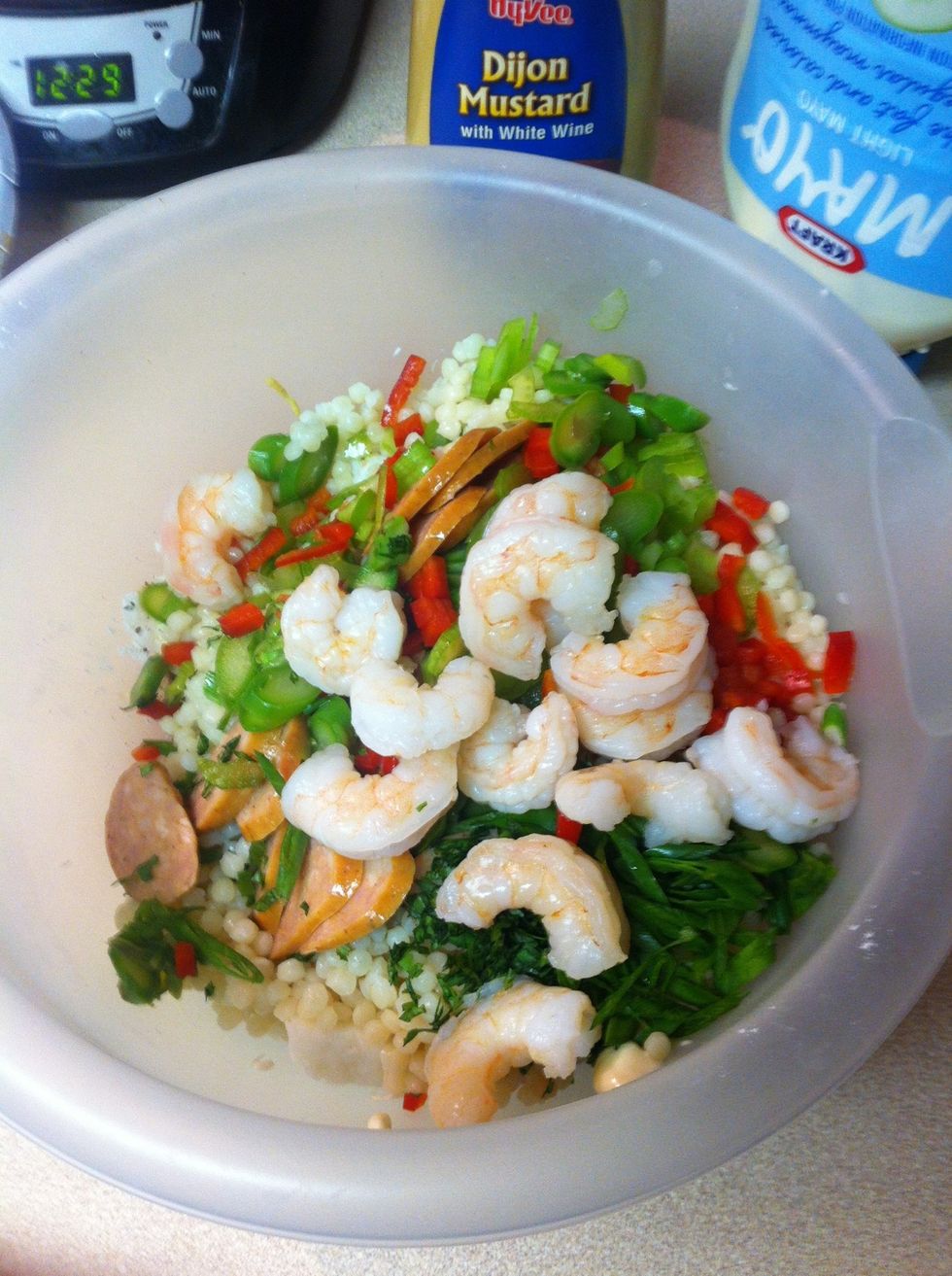 Finally add all your remaining ingredients into the large bowl an stir with a spoon until well blended.