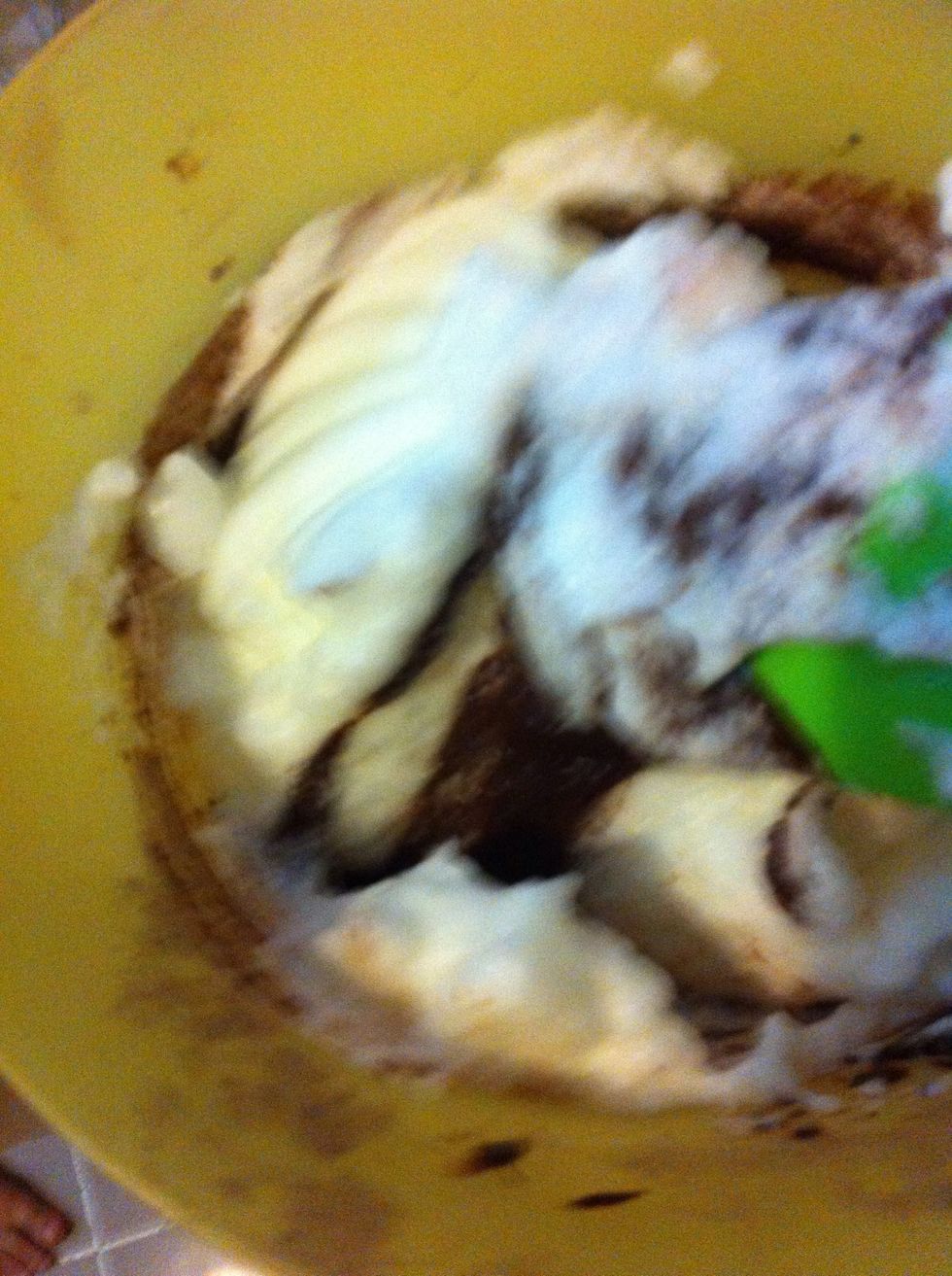 Finally add egg white foam carefully and stir by using folding method...