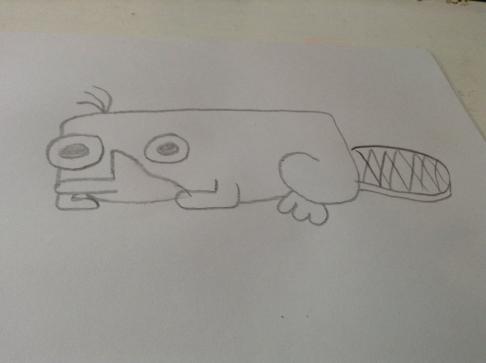 Finally add his eyes,tail,foot,and hair.