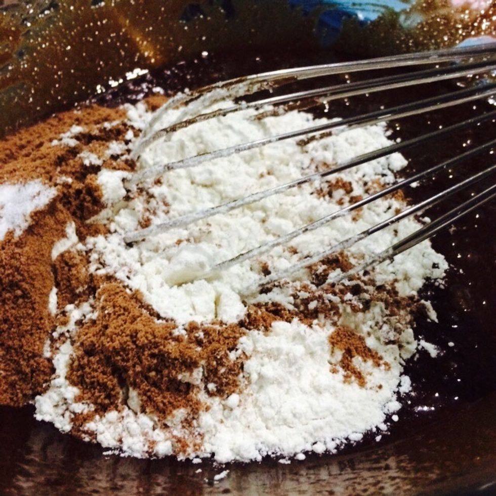 Finally, add in dry ingredients: flour, cocoa powder & salt! Do not overmix \u26d4\ufe0f    (Btw if you weren't clear 1/2cup+2tbsp of flour is the exact measurement required)