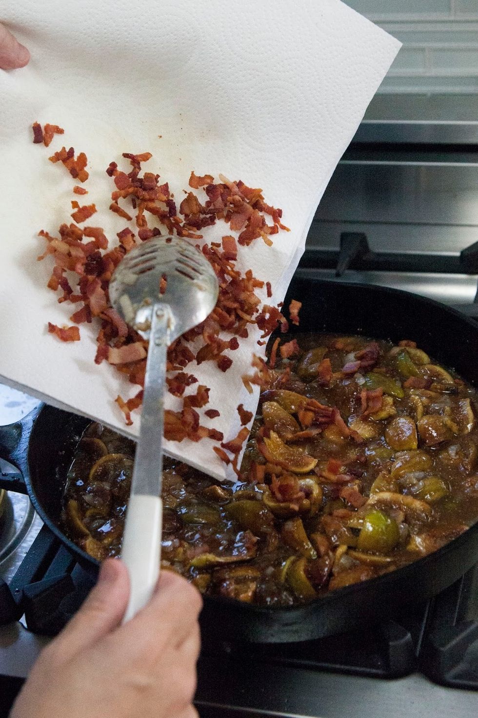 Finally, add in the crispy bacon pieces.