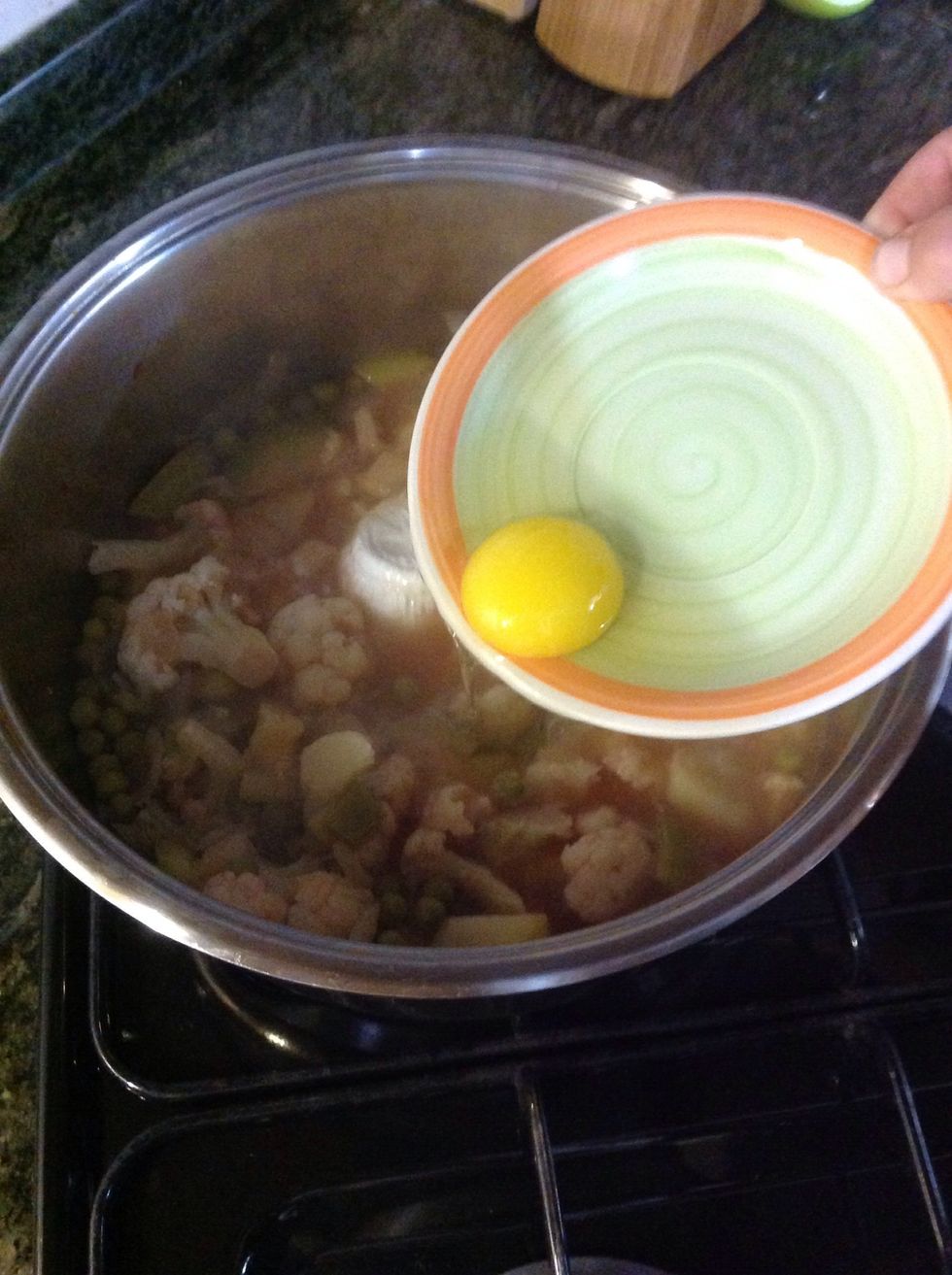 Finally add the egg to the boiling soup.