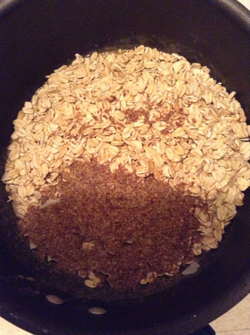 Finally add the oats and flax seed if using