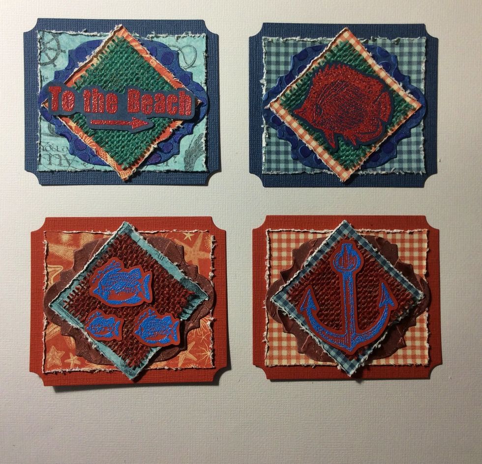 Finally adhere the burlap layers and the position the stamped images as desired. I find wet glue is best for these two layers.