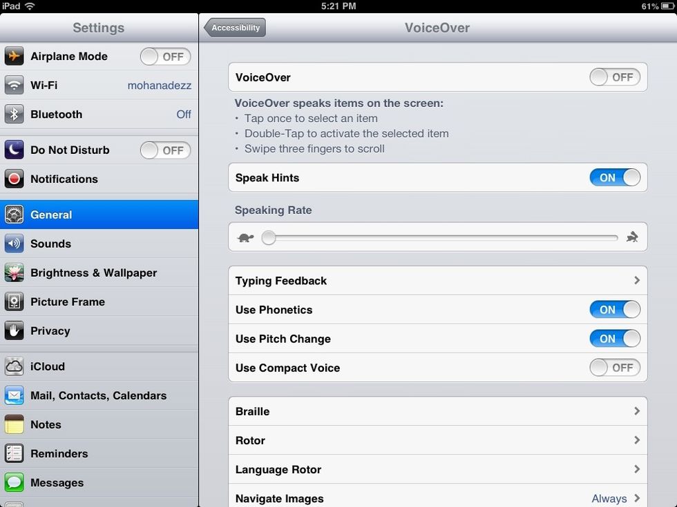 Finally choose VoiceOver again and then double-tap the ok button.