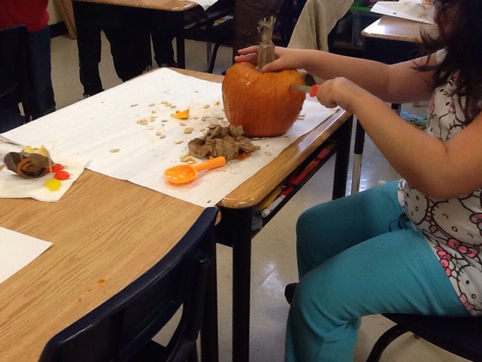 Finally cut the pumpkins face out.
