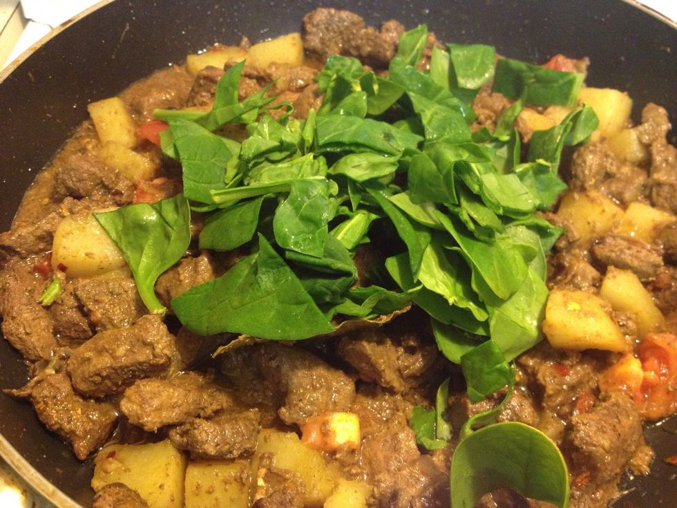 Finally, it's time for the spinach & lemon juice. Add more if you like\ud83d\ude2c. Turn off heat and mix everything together; let the pan sit covered for a while until the spinach has wilted.