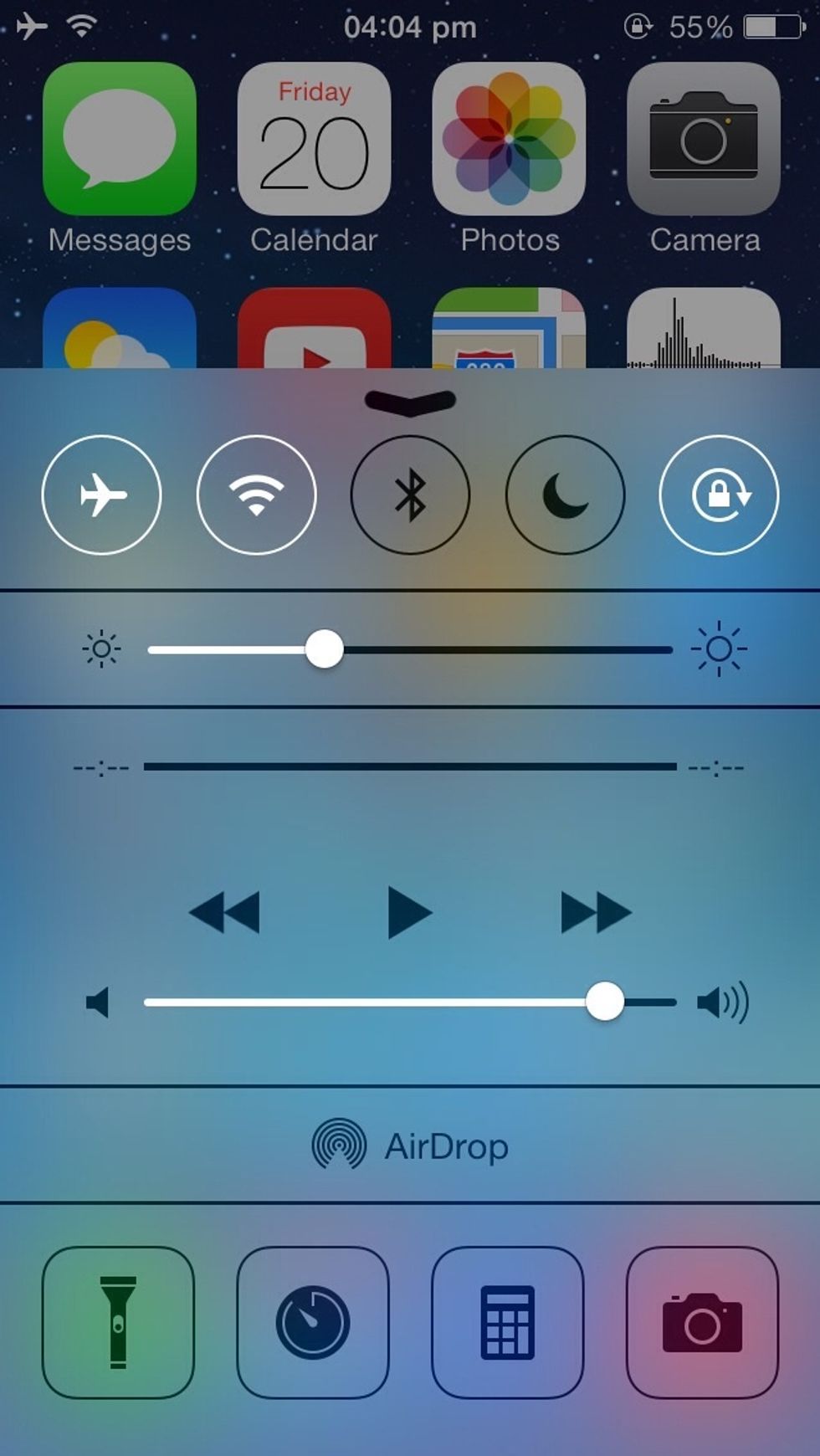 Finally open your control centre by   swiping your finger from the bottom your screen (drag it up to the middle). Turn off your Bluetooth & Airdrop( iPhone 5,5s,5c) when not in use.