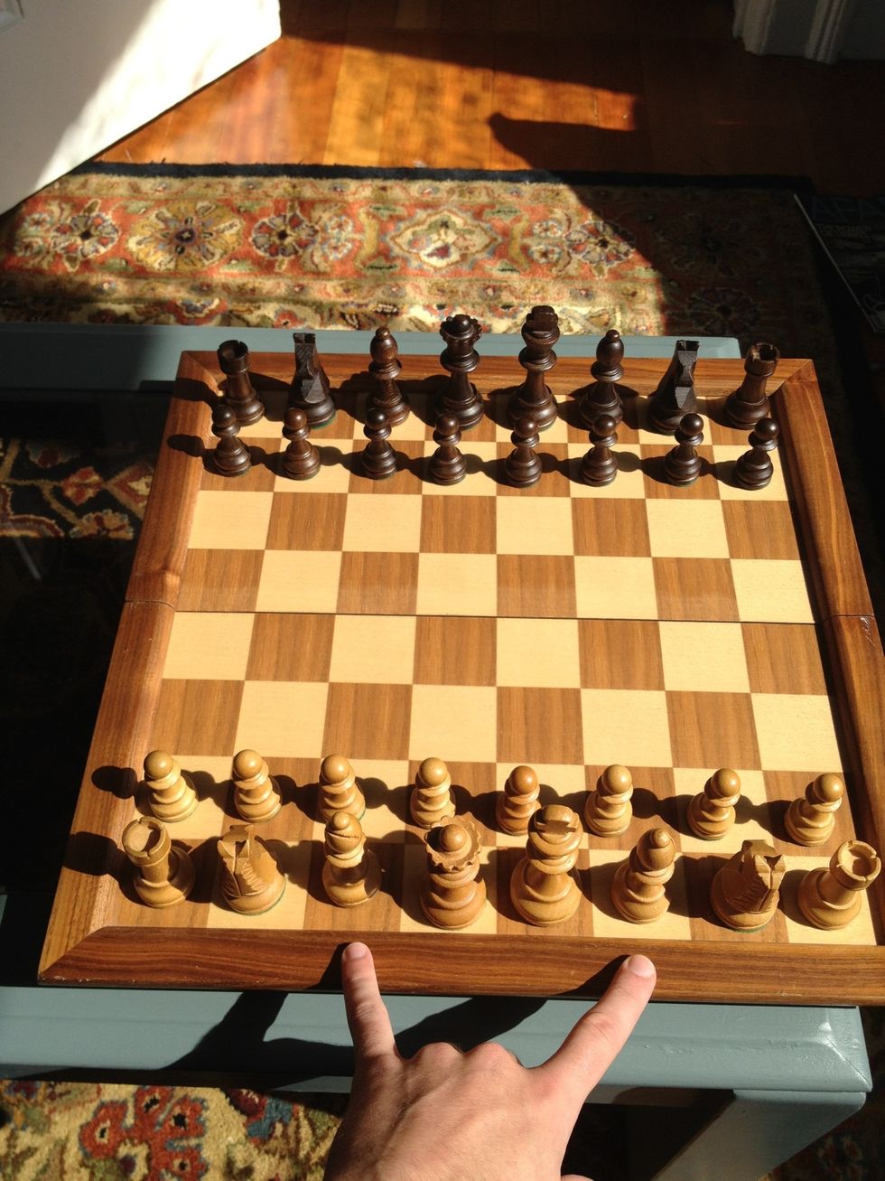 Finally, place the bishops alongside the royalty. Moving only diagonally, they stick to their original colors for the entire game. Yin and Yang.