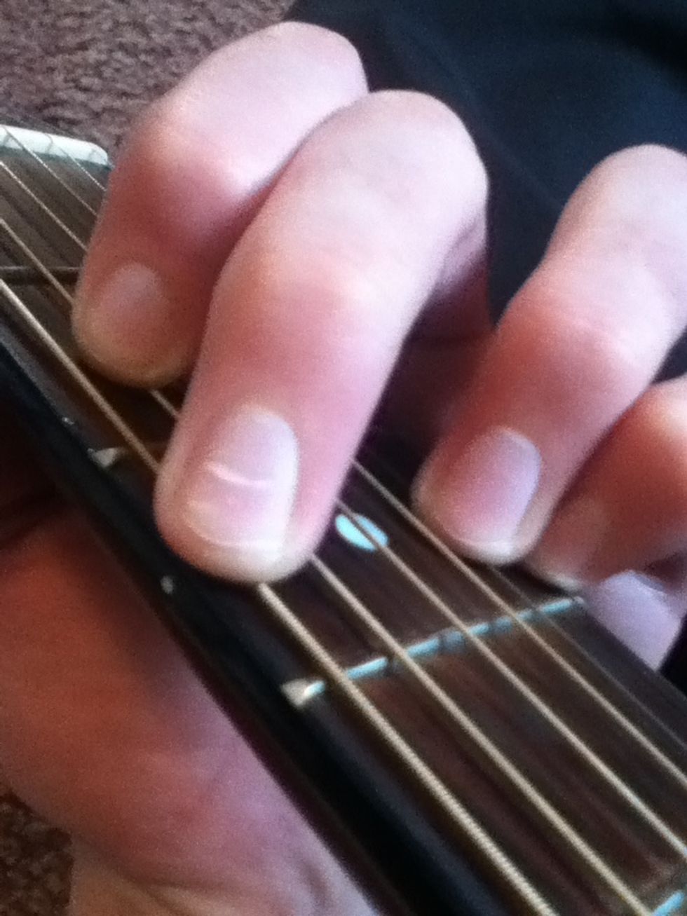 Finally plop your middle finger down on the 6th string, 3rd fret.