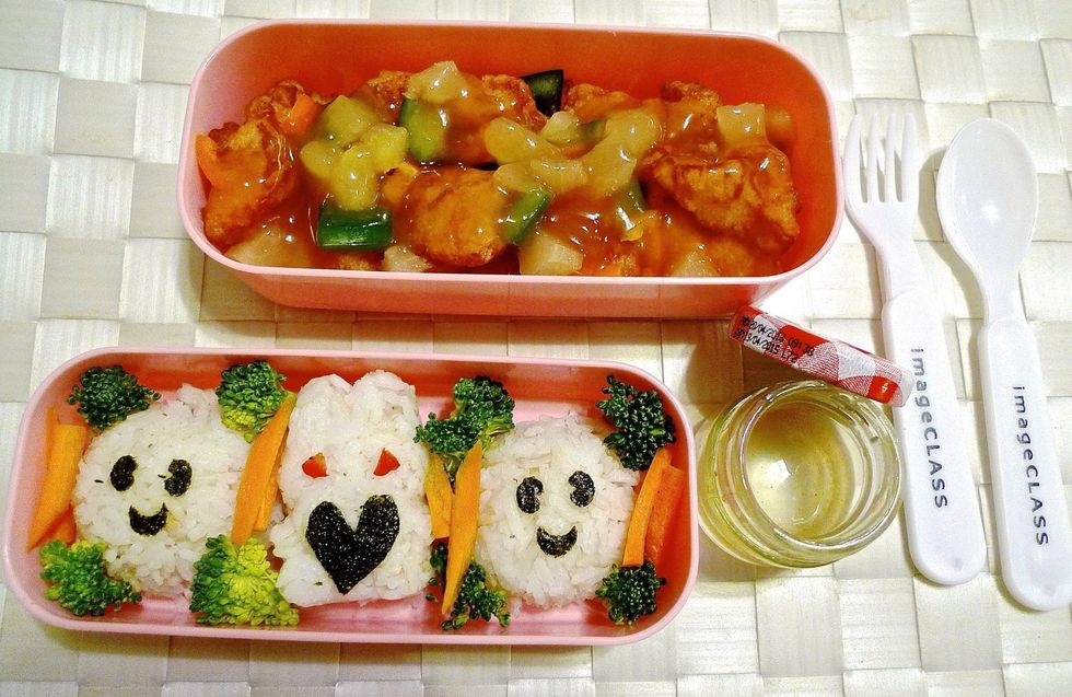 FINALLY, pour sweet and sour sauce over the chicken when it's LUNCH time. SO ENJOY!
