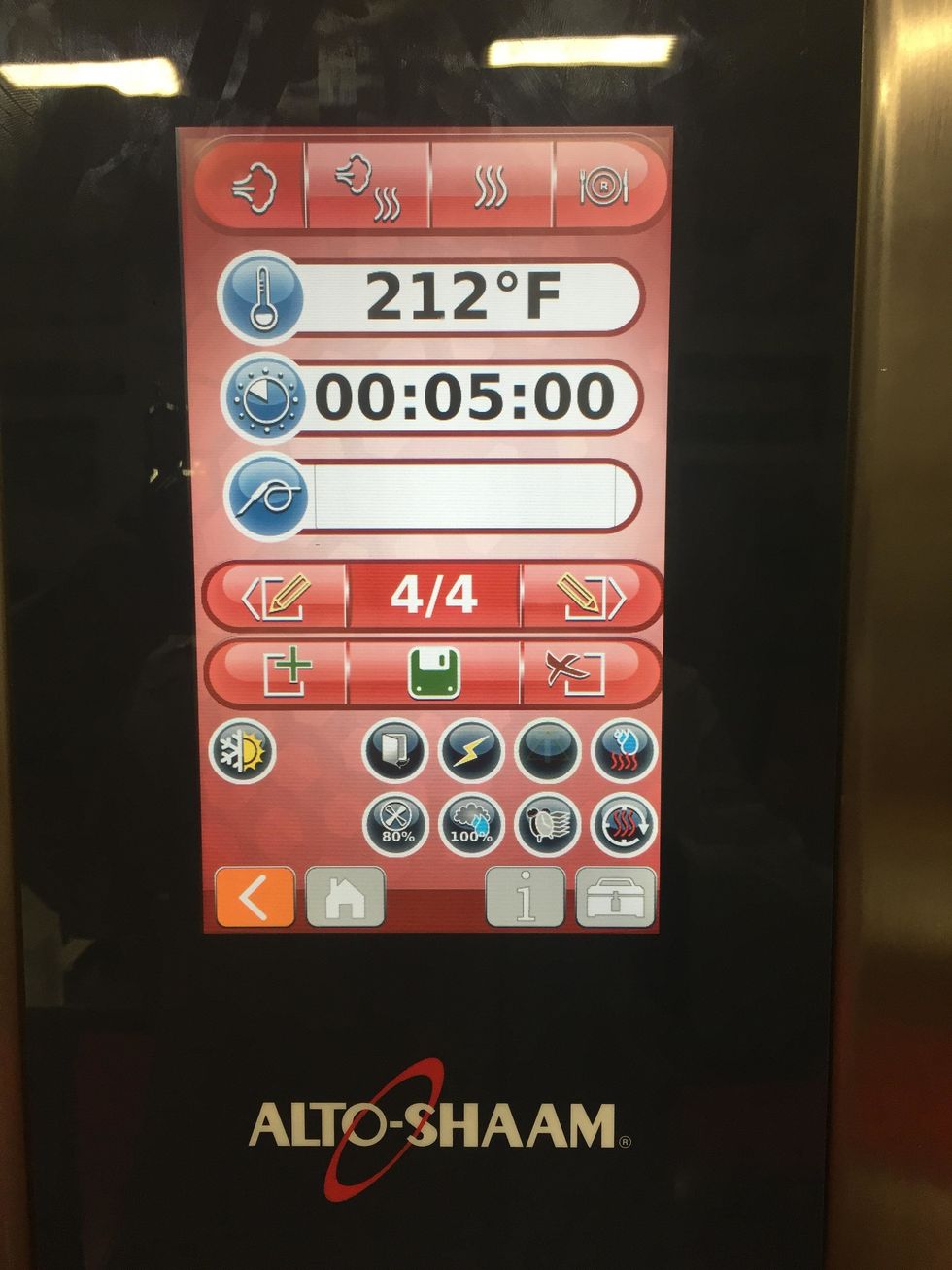 Finally, program the fourth and final step to steam at 212 degrees at a fan speed of 80% for the last 5:00 minutes