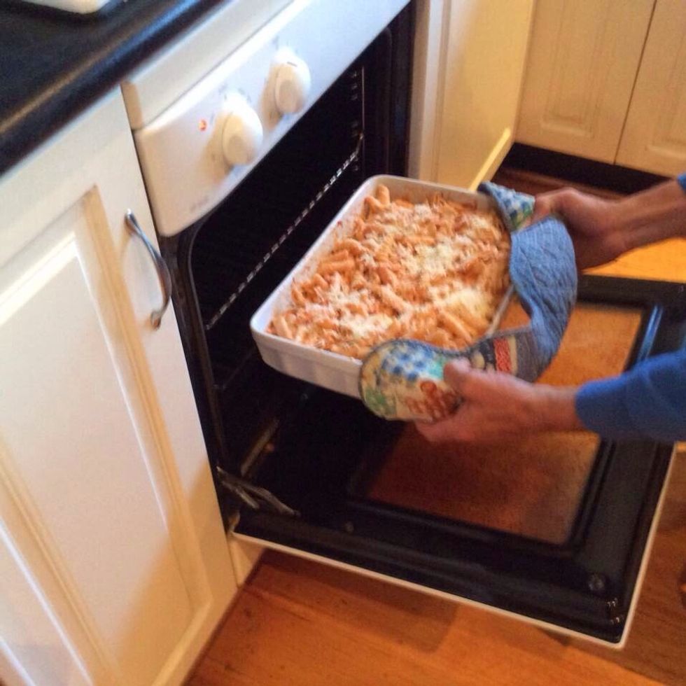 Finally put the macaroni in the oven until its cooked.