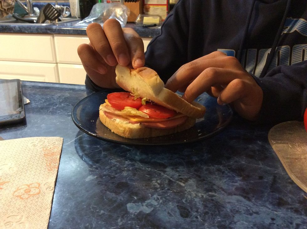 Finally put the other piece of toast on top to complete the sandwich