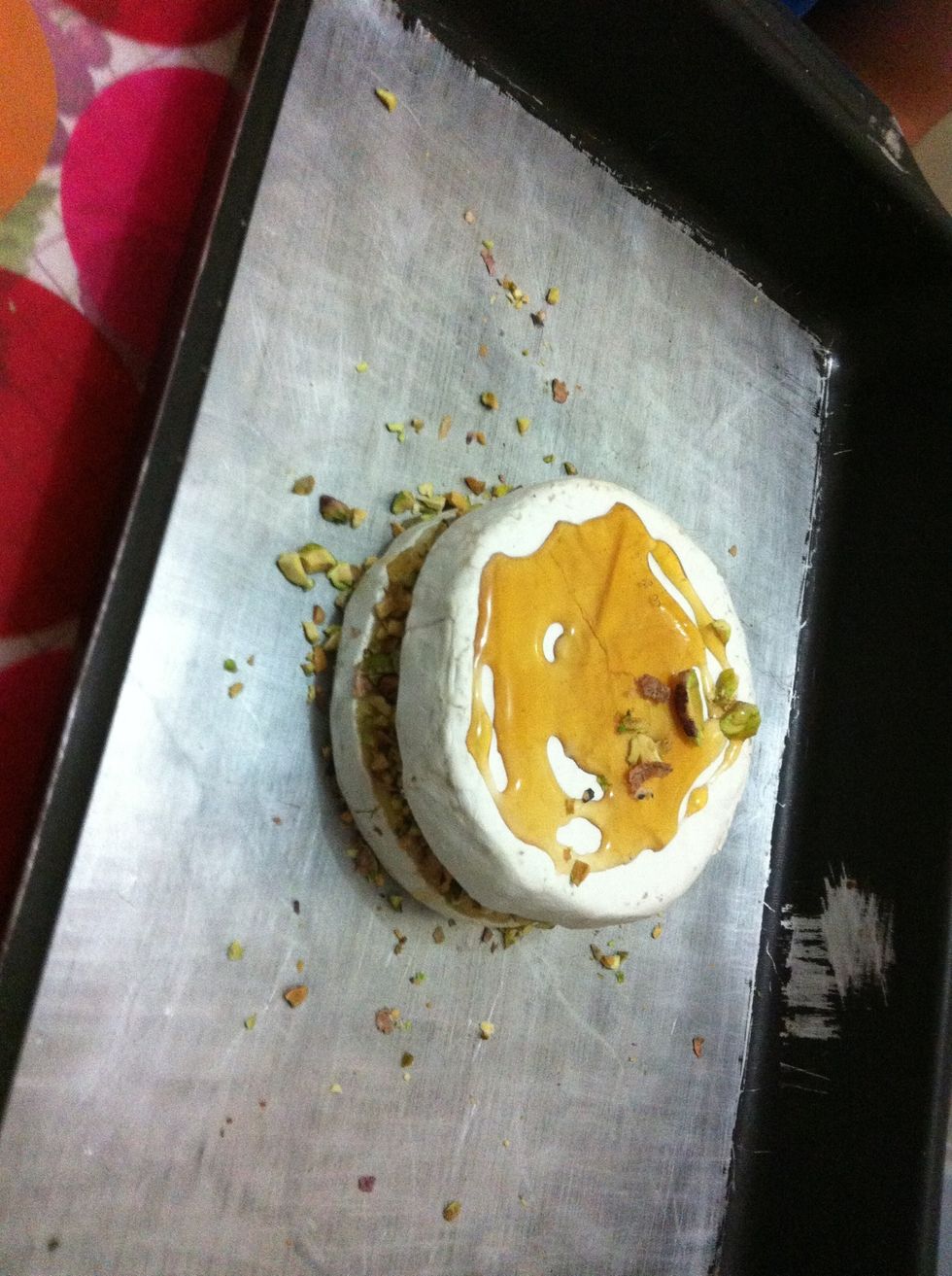 Finally, put the second half... It kinda looks like a sandwich... More honey on the top!!! And....