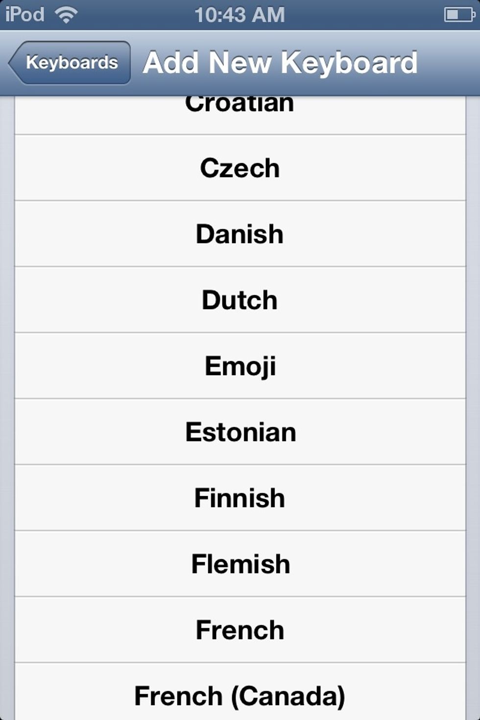 Finally, scroll down to the "E's" and you will find the selection Emoji. press it