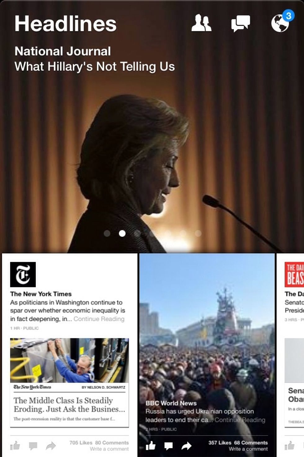Finally. To jump to different topics such as news or sports. Swipe the upper half of the screen left or right to scroll from one topic to another.